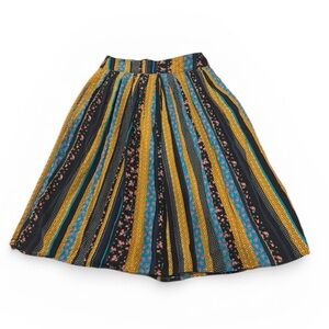 Camaïeu Sz 8 Boho Striped Floral Patchwork Flowy Midi Cottagecore Skirt Pockets